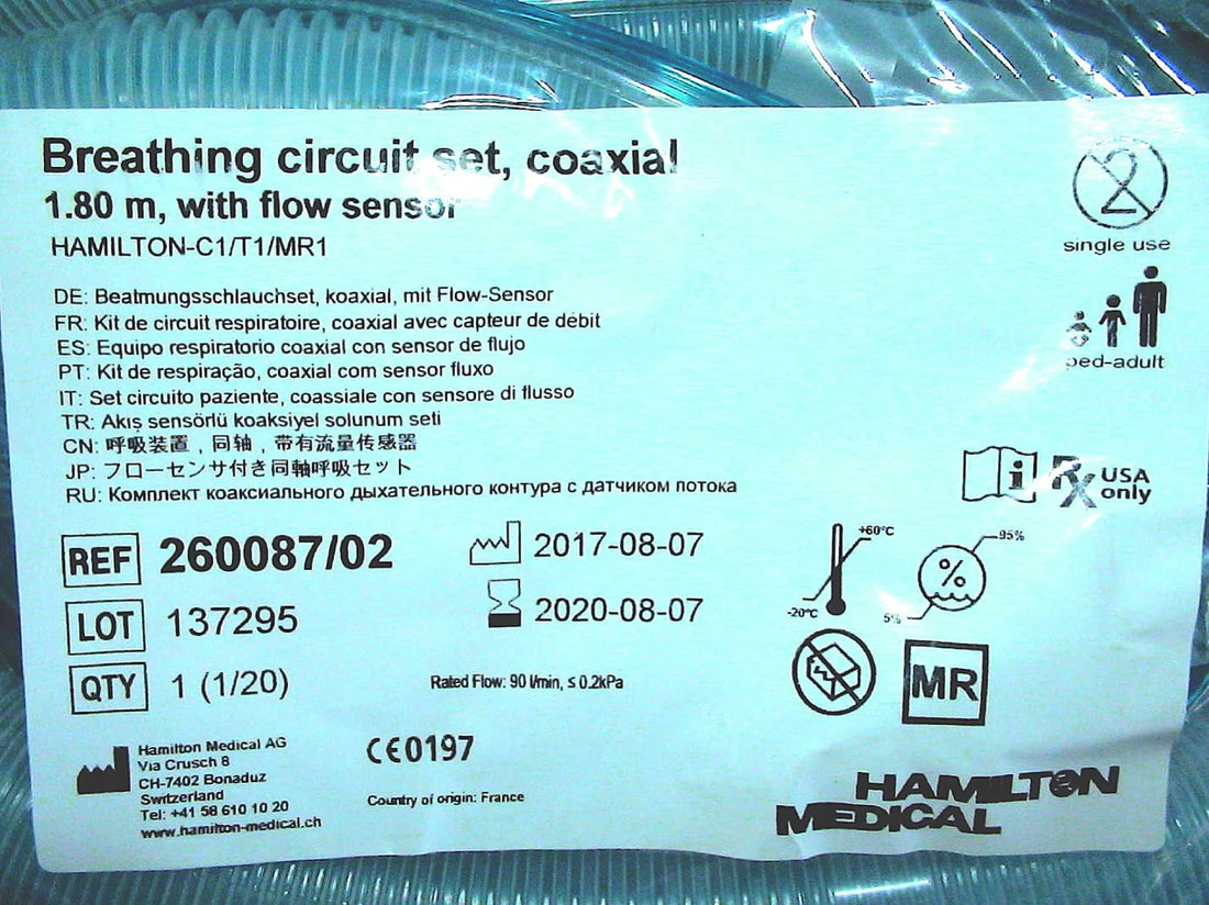 Hamilton Breathing Circuit Set COAXIAL,1.8M,With Flow SENSOR ,C1/T1/MR1 PN 260087